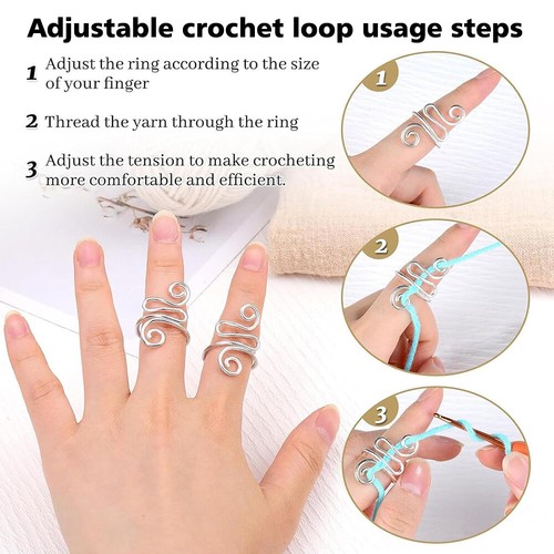 3Pcs Adjustable Crochet Hooks Rings - Knitting Tension Control Finger Protection