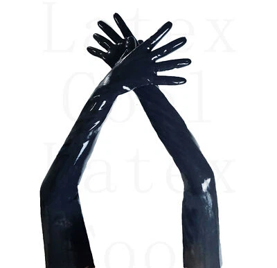 LATEX GLOVES Latex Rubber Gummi Schwarz Handschuhe Oberarm Gloves Mitten 0.4mm S-XL