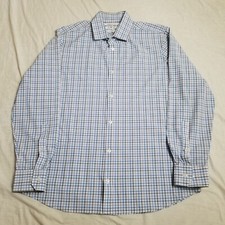 Mizzen Main Shirt White Blue Plaid Check Performance Stretch Trim Fit Mens XL