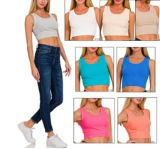 ZENANA 8490 Ribbed Knit Scoop Neck Cropped Tank Top S M L