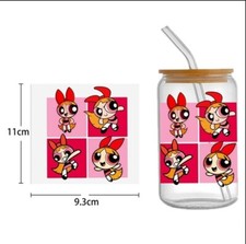 1 Piece Power Puff Cup Wrap, Transfer Stickers for Glass Uv DTF cartoon