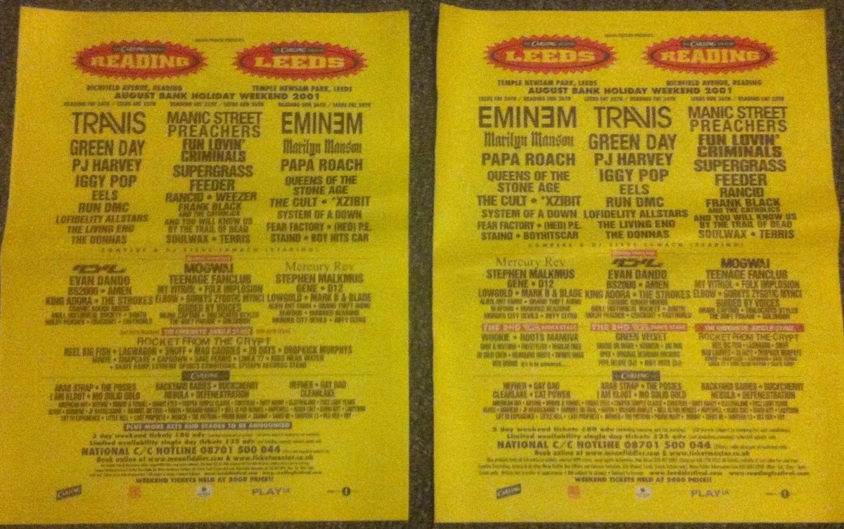 READING & LEEDS FESTIVAL 2001 ORIGINAL ADVERT eminem green day