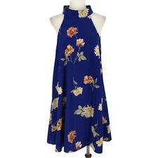 Lulus Womens Dress Large Blue Sleeveless Pullover Halter Lined Floral Flower USA