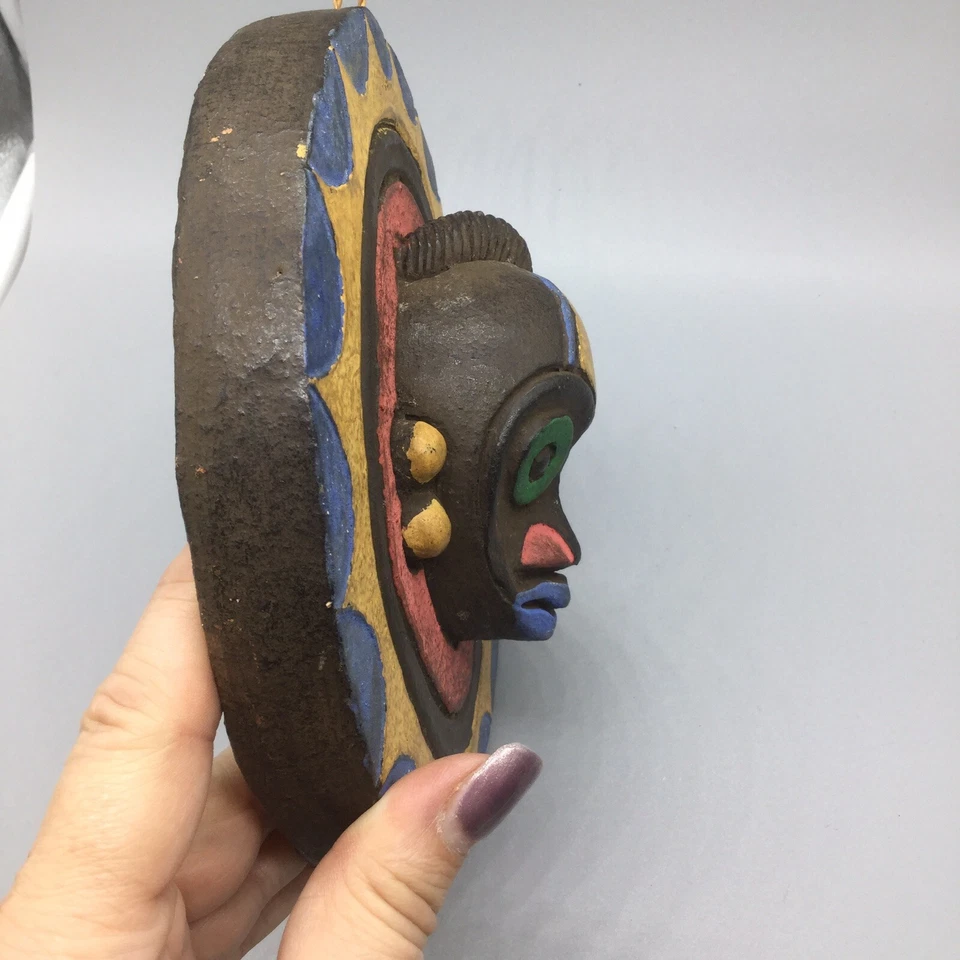 Artisan Colorful African Art Face Hanging Mask Modern Tribal Wall Decor Plaque - Image 3 of 4