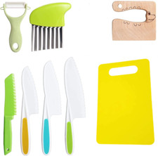 TBS 8 pcs wooden kids kitchen knife, plastic kids knife set include wood kids