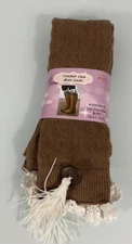 New WinWin Women's Crochet Lace Boot Knee Socks Brown Button Size 6-11
