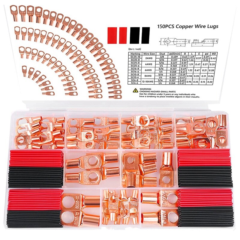 5X(150 Piece Terminal Connectors, Copper Cable Shoes, Used for AWG12-10 8 7964-