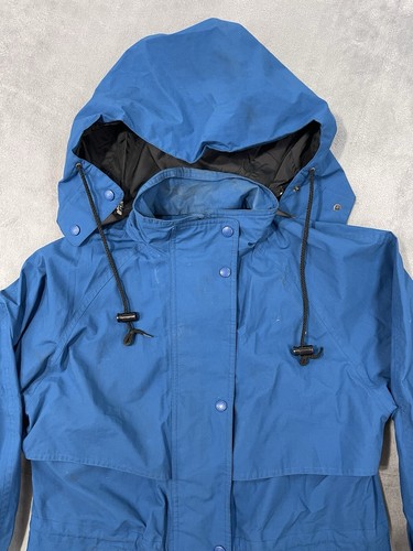 Giacca antipioggia vintage Eddie Bauer donna piccola blu acqua ventilata full zip con cappuccio - Foto 2 di 14