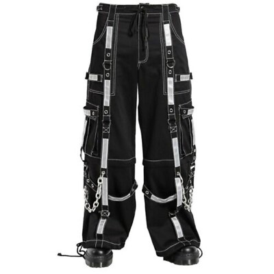 Puritues Men's Gothic Threads Reflective Punk Buckle Zips Chain Trousers Pants