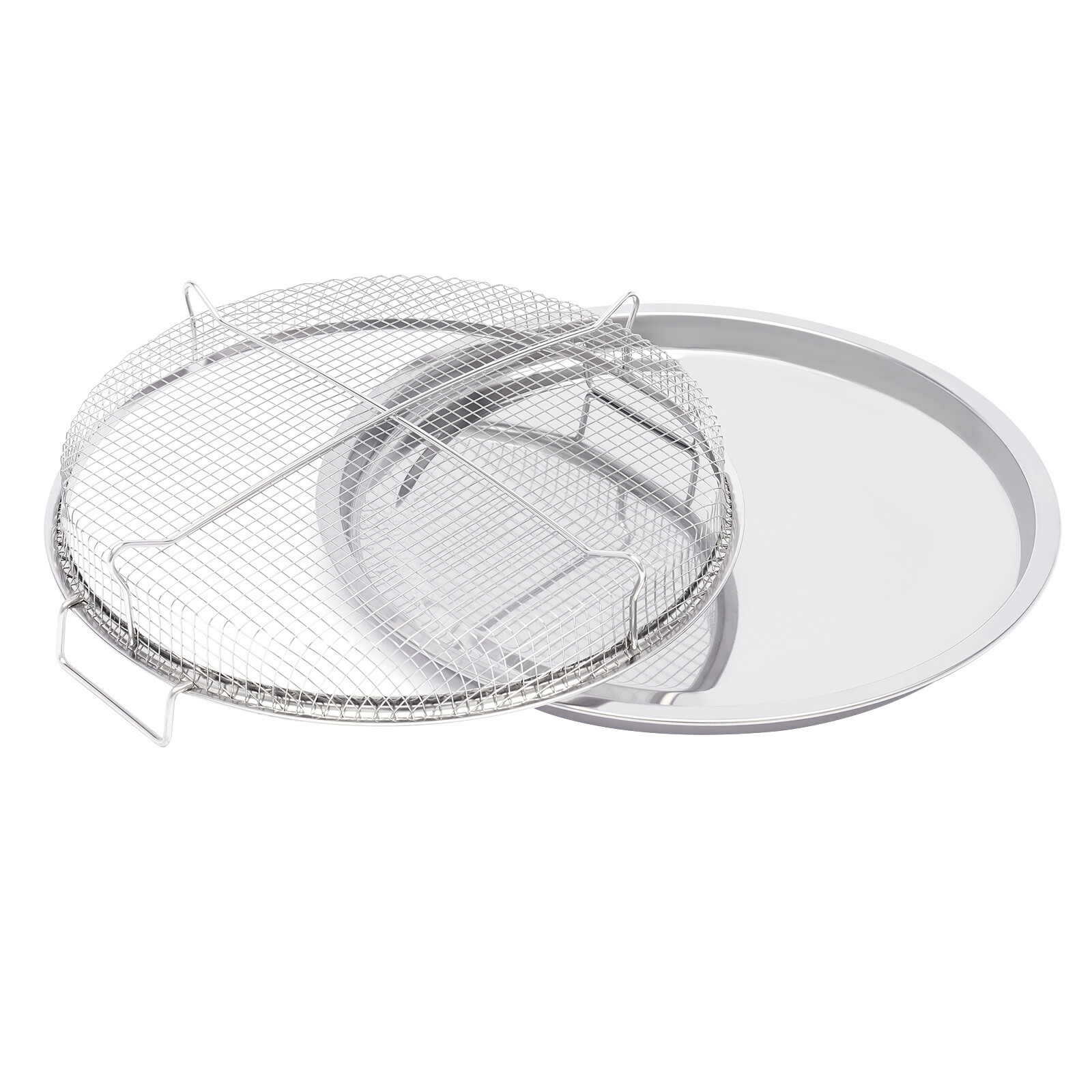 2 Piece Round Stainless Steel Air Fryer Basket For Oven Crisper Tray