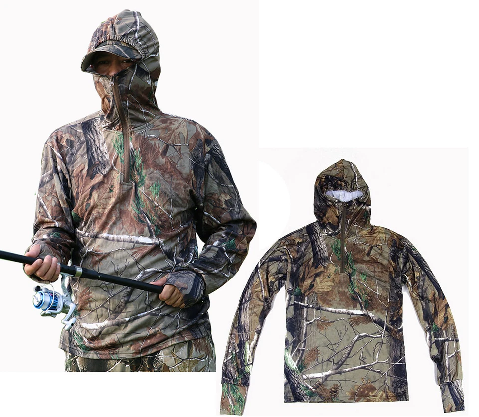 Breathable Cotton Bionic Camo Hunting Fishing Clothes Sets Leaf Top + Pants Suit - Image 3 of 4