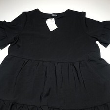Nclook Dress Womens Size Medium Black Short Sleeve Ruffled Tiered Hem V-Neck NWT