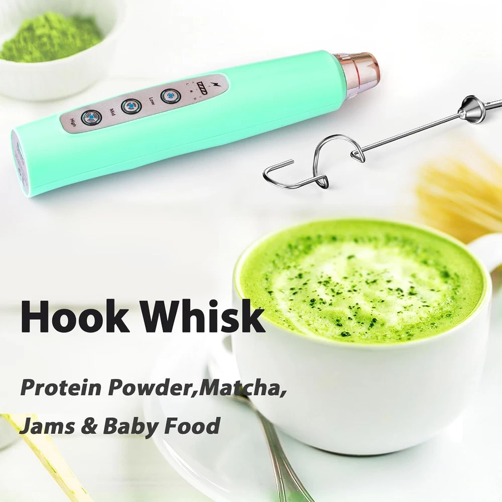 Milk Frother Rechargeable Handheld-Electric Whisk 3 Speed Adjustable, Coffee Fro