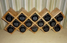 SPICE RACK & 14 GLASS JARS Scandinavian style Solid Beech or Maple. Wall or Free