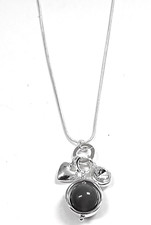 NEW SILVER TONE GRAY ROUND NATURAL STONE,CRYSTAL,HEART CHAIN 3 PENDANTS NECKLACE