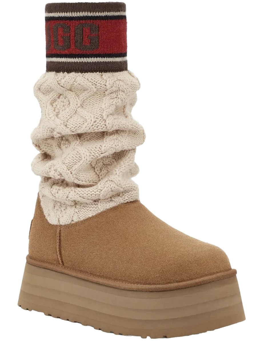 UGG CLASSIC SWEATER LETTER KNIT SUEDE CHESTNUT PLATFORM BOOTS SIZE