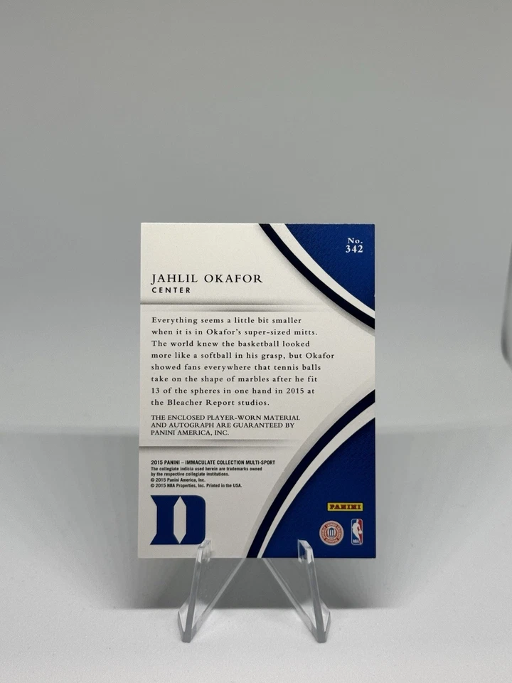 JAHLIL OKAFOR 2015 Panini Immaculate Auto Patch /99 Duke University #342 - Image 2 of 2