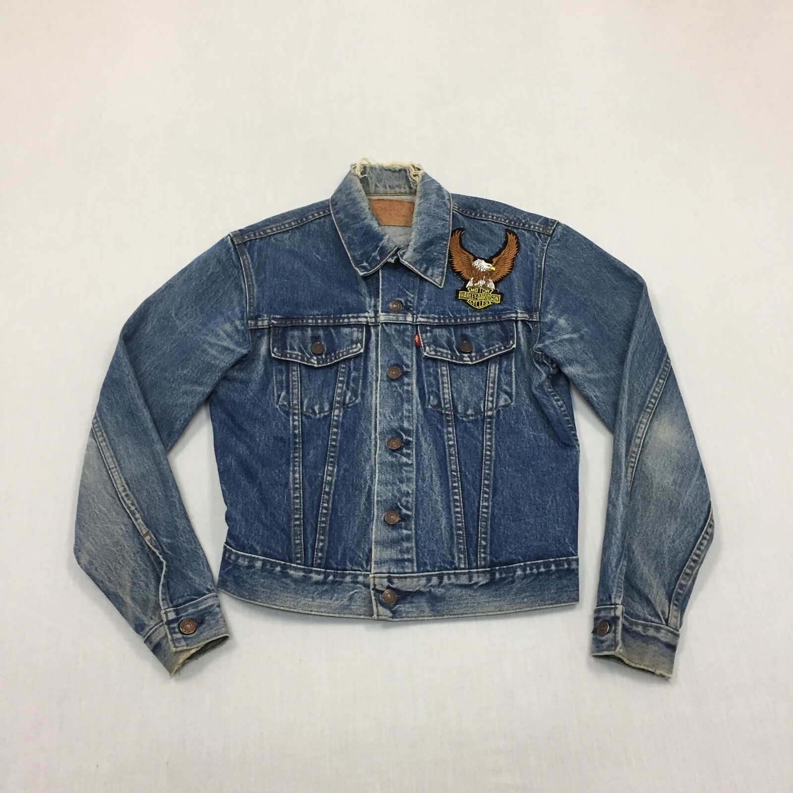 Vintage Levi's Denim Jacket 70506 0217 Harley Davidson Patches Blue Size 38