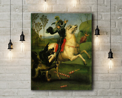 Raphael: St George Struggling with the Dragon. Fine Art Leinwandbild