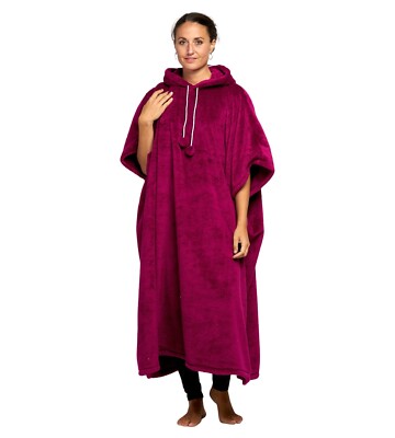 Womens Ladies Warm Fleecy Hooded Poncho Capes, Kaftan, Dressing Gown One  Size | eBay