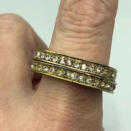 Band Ring Pair Gold Tone & Sparkle Retro UK Size R Festival Party Disco Square