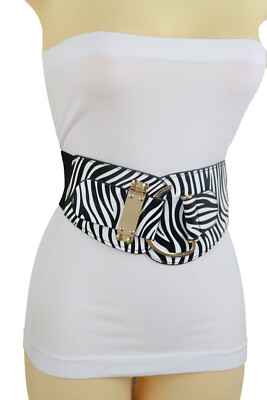 Women Black White Zebra Print Elastic Hip High Waist Belt  display picture 2