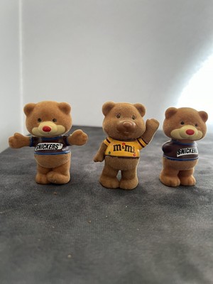 Heartline Flocked Bear Figurines Mars Co.  Snickers and M&Ms Vintage 1987 (3)