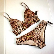 Victoria Secret Swim V-Hardware Strappy Top Bikini Set XS/S Cheeky Bottom Leopar