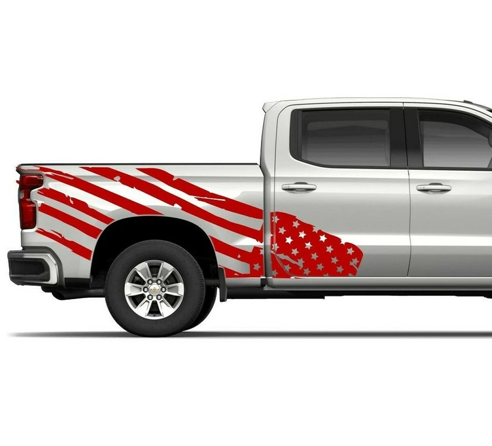 Diseño gráfico envolvente bandera de EE. UU. para Chevrolet Silverado 1500 2500 calcomanía cama pegatina Foto 3 de 4