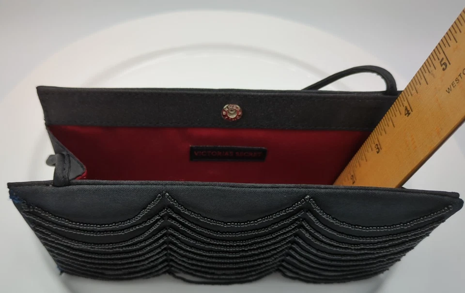 De Colección Mini Bolso Negro Satinado y Cuentas Rectángulo Caja Mano Noche Cóctel Formal Foto 2 de 4