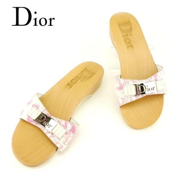 Christian Dior サンダル トロッター フラット 37 Christian Dior Sandals Plate Trotter & Flower White Pink
