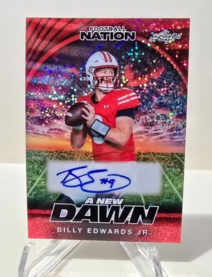 2025 Leaf Football Nation BILLY EDWARDS JR *NEW DAWN RED SPARKLE AUTO* #d /2
