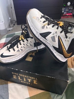 Size 8 - Nike LeBron 10 P.S. Elite+ White Gold Black