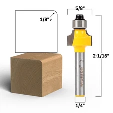 1/8" Radius Round Over Edge Forming Router Bit - 1/4" Shank - Yonico 13060q