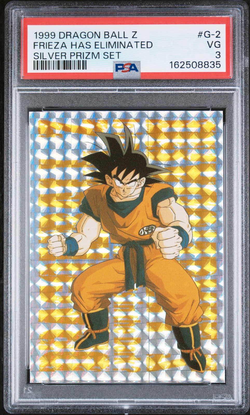 1999 DRAGON BALL Z SILVER PRIZM SET #G-2 FRIEZA HAS ELIMINATED VEGETA... PSA 3