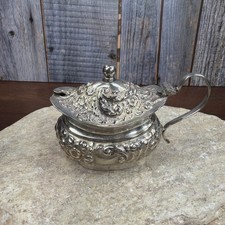 LR&Co. Vintage England EPNS Handled, Hinged-Lid Footed Silverplate Salt Cellar