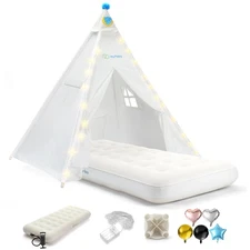 Teepee Tent for Kids with Inflatable Airbed, String Lights, Balloons, Pump, W...