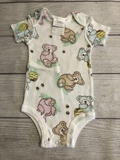 Vintage Carter's Romper Girls 0-3 Months White Teddy Bear Print One-piece