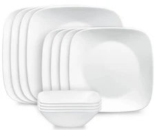 Corelle 12 piece Pure White Square Dinnerware Set Service for 4
