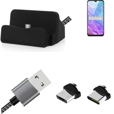 Ladestation für ZTE Blade 20 Smart + USB-Typ C u. Micro-USB-Adapter