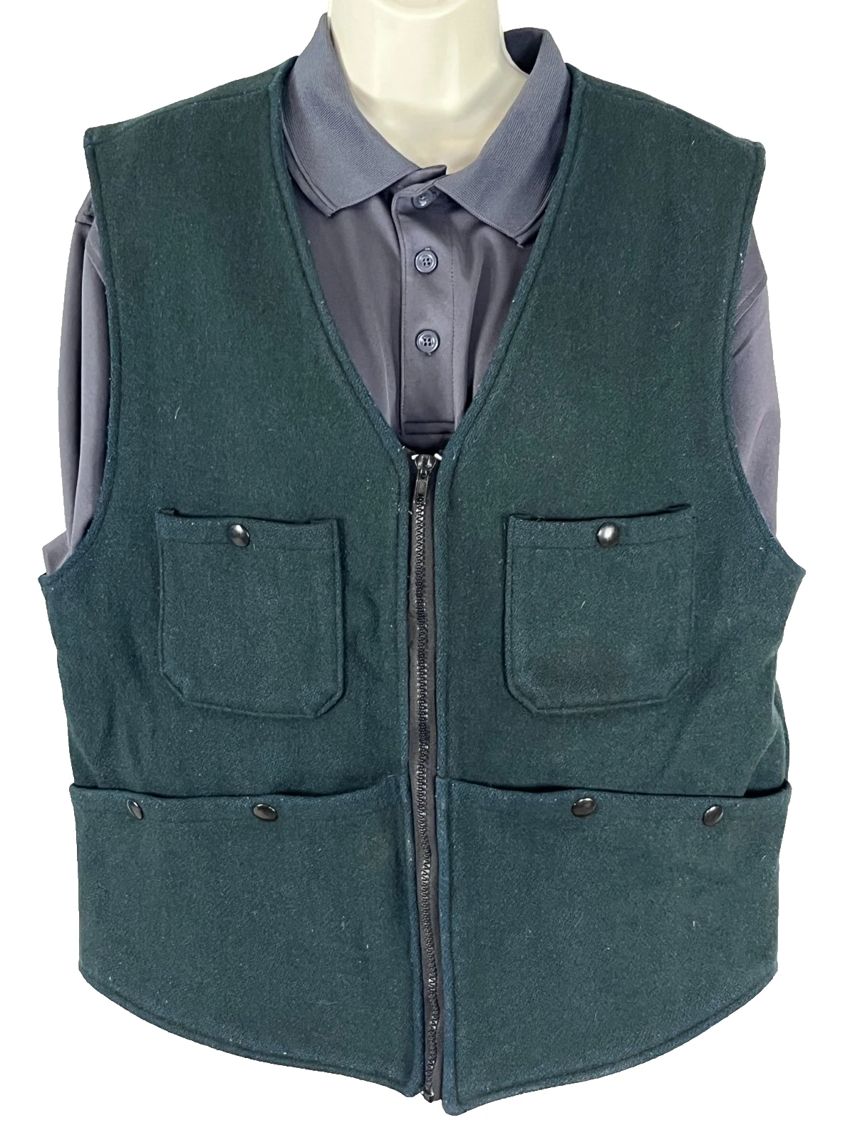 Vintage Melton Wool Blend Hunting Vest USA Mens Large Green Utility Workwear