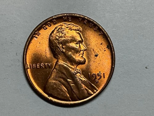 1951 D Lincoln Wheat Cent Good Details and Luster But Spots #1