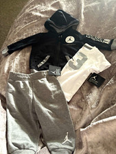 Jordan Boys 3-Piece Zip Hooded Fleece Set Hoodie Tee Pants Black/Gray/White 6m