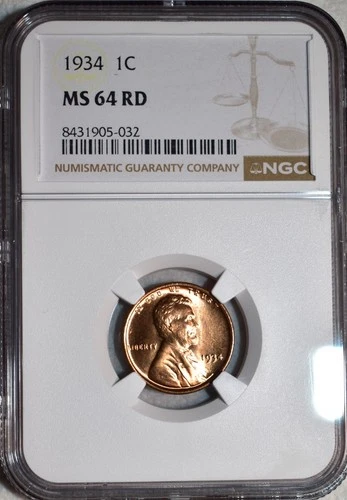 NGC MS-64 RD 1934-P Lincoln Cent, Blazing, Full-Red specimen.