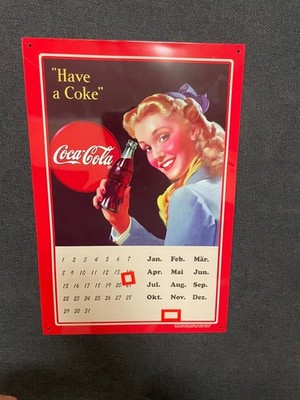 COCA COLA ewiger Kalender Magnet Blechschild ca.21x31cm 1980er Have a coke