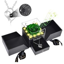 Gifts for Women - Preserved Real Rose with I Love You Heart Dark Green