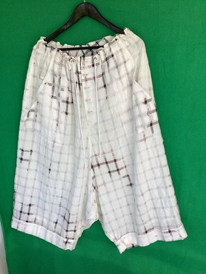 Yohji Yamamoto Y s Hose Hosenrock Gr.2 Länge 90 cm weiß Karomuster Kordelzug top