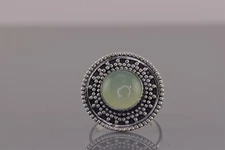 Sterling Silver 20mm Beaded Circle Green Chalcedony Band Ring STS 925 Sz: 7