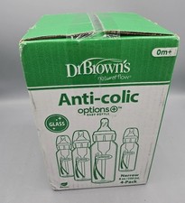 New 4 Dr Brown's Anti-Colic Narrow Glass Baby Bottles 0m Set of 4 8 oz 250 mL