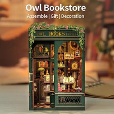 DIY Book Nook Owl Bookstore Wooden Doll House Kit Miniature Model Bookshelf Gift